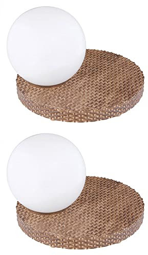 GLOBO Solar Terrassendeko Outdoor Tisch Solar Windlicht für Außen Solarlampe Akku Rattan Optik Solarkugel Garten Deko Balkon, hellgrau weiß, 1x LED, LxHxD 20x17x15 cm, 2er Set