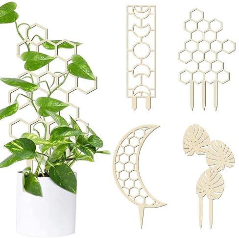FOSDICK 4 Pezzi Supporto per Piante Rampicanti, Supporto Piante Rampicanti di Legno, Supporti per Piante in Vaso, Creatività Sostegno Piante Rampicanti, Sostegni per Piante Rampicanti al Coperto