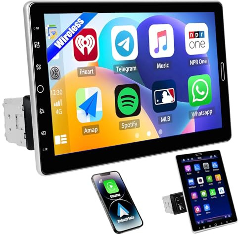 CAMECHO radio para coche con Carplay Android Auto, 1 Din con pantalla de 10,1 pulgadas, radio giratoria táctil IPS FM/AM/RDS Bluetooth5.0 EQ Mirror Link USB SD AUX