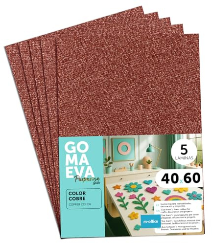 m-office Moosgummi Platten mit Glitzer 40x60cm, Bunte EVA Foam Bastelplatten für Kinder, DIY, Schule, Deko & Kunstprojekte – Ideal als Bastelpapier, Moosgummi mit Glitzer (Kupfer, 5 uds)