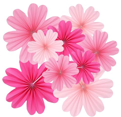 Papierblumen-Dekorationen für die Wand, rosa Papierfächer, Partydekoration, Blumenfächer-Dekorationen, Seidenblumen-Hintergrund für Geburtstag, Hochzeit, Party, Dekor, 9 Stück