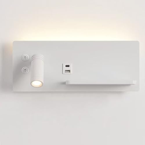LOGT LED Innen Wandlampe mit Schalter Weiß Schlafzimmer Leselicht mit USB AnschlüSse und Wireless Charger Wandleuchte 360°Drehbarem Leselampe 3 Farben Hintergrundbeleuchtung Bettlampe für Schlafzimmer