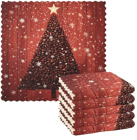 Quteprint Küchen-Geschirrtücher, Weihnachts-Kaffeebohnen, Baum, Geschirrtücher zum Trocknen von Geschirr, saugfähige Reinigungstücher, Waschlappen, wiederverwendbare Geschirrtücher für Küche, Bad