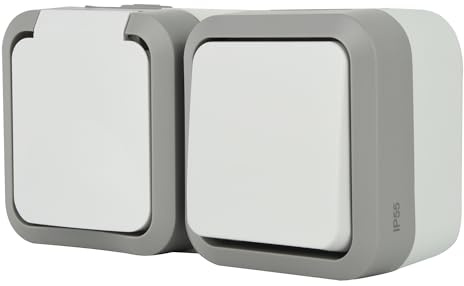 Electraline 615907 Hypro 1 Prise Française (2P+T) 16A + Interrupteur va e vient Outdoor IP55