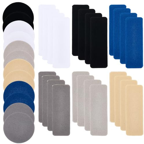 CRASPIRE 44Pcs 6 Colors Shoe Patches for Holes Self-Adhesive Rectangular Round Shape Heels Repair Fabric Synthetic Form Replacement Patch Kit for Sneakers Tennis Shoes Mesh Prevention Toe Heel