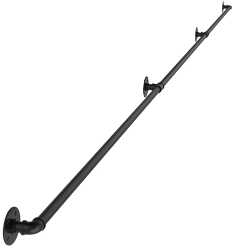 DAMEING Handrails for Stairs, 3.6M Hand Bannister Rail Industrial Metal Pipe Black Balustrade Wall Mounted Stairway Support with Fittings for Indoor Outdoor Staircase