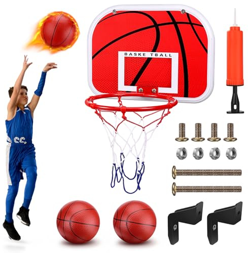 Tatxmalv Mini Basketballkorb Set Innenräume, Basketball Reifen Kinder im Freien, mit Ballpumpe und 2 Basketballs, Einfach Installieren und Entfernen, Geeignet für die Meisten Türrahmen oder Wände