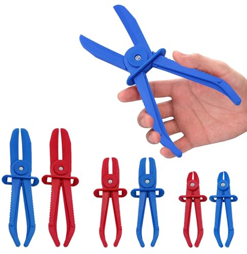 6 Pièces pince durite refroidissement, Pinces Tuyaux Outil de Serrage, Jeu de Pinces de Serrage pour Tuyaux, Pince pour Tuyaux de Refroidissement, Conduites de Frein et de Carburant (Rouge+Bleu)