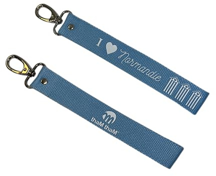 THAM THAM Porte-clé, Porte-clé imprimé, Pour les voiture, moto, scooter, maison, bagage, sac à dos…. Cadeau original, Homme/Femme, 26 cm, Coton, I love Normandie