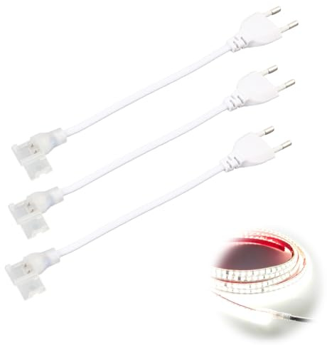3 Piezas Conectores para Tiras LED de 2 Pines, Adaptadores LED sin Controlador con Enchufe Europeo para Tiras LED COB Monocromo, Cintas LED Monocromo, Conectores para Barras de Luz y Tubos de Luz
