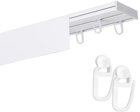 Fenster DEKOR Gardinenschiene mit Blende 2-läufig – PVC Vorhangschiene zur Deckenmontage, Deckenschiene für Vorhänge, Weiß, mit Haken mit Rolle, 400 cm