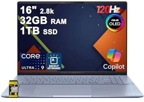 ASUS Vivobook S16 AI PC portatile 16 pollici 2.8k OLED 120Hz (600nits HDR, 100% DCI-P3) Intel 16-core Ultra 9 285H 32GB DDR5 1TB SSD retroilluminato per Creator Business Professional Work Win11 ICP