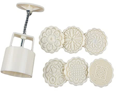 Moon Cake Mould Flower Shape Hand Pressure Cookie Cutter Cake Maker Baking Tool with 6 Stamps 7PCS