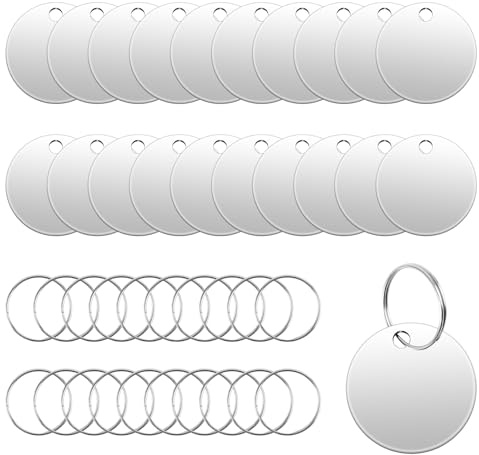 20 Stück Edelstahl Anhängers Blanko, Dog Tag Rohlinge mit Schlüsselring | Schlüsselanhänger Blanko Metall, Hundemarke Rohling Rund Gravur, Edelstahl Rohlinge Dog Tags für DIY Halsketten