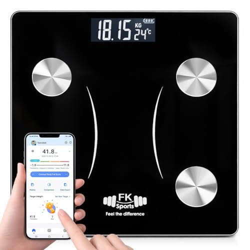 Smart Bluetooth Bathroom Scales with App, Body Fat Analyzer Weight Machine, 20+ Body Measurements, 180KG Digital Weighing Scale for Home | FK Sports