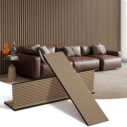 INMOZATA 4 Pack Wooden Acoustic Wall Panels,240x60cm,Dark Oak | Sound Absorbing Wooden Slatted Pannelling, Slat Wood and Ceiling Panelling Decorative Wall Panels, Bedroom,Office,Studio