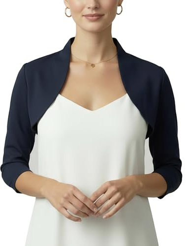 BlackButterfly Bolero Dam 3/4-ärm Figursydd Stretch, Midnattsblå, XS