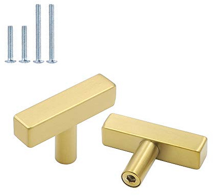 Goldenwarm LS1212GD Möbelknöpfe, gebürstetes Messing, quadratisch, goldfarben, für Küchenschränke, Schubladen, Schränke, Türen, Badezimmer, Schrank, Edelstahl, 15 Stück