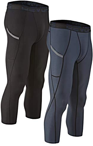 DEVOPS Men's 2 Pack 3/4 Compression Pants Leggings with Pockets