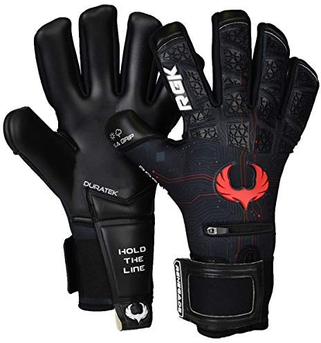 Renegade GK Limited Edition Rogue Quantum Goalie Gloves with Pro-Tek Fingersaves | 4mm Giga Grip & Neoprene | Black & Red Soccer Goalkeeper Gloves (Size 8, Youth-Adult, Negative Cut, Level 4+)