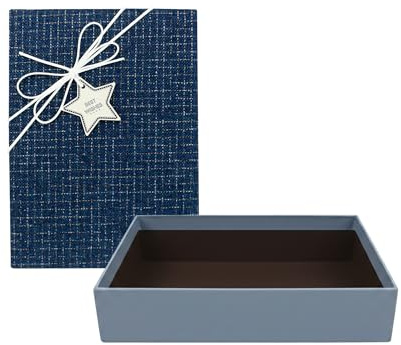 Emartbuy Geschenkbox, 29 x 21 x 9 cm, Blaue Box mit Stoff Blauer Deckel und Wildleder Dekorband
