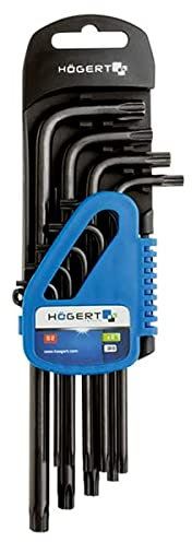 Högert Technik - Llave TORX I Juego de 9 piezas I Tamaños T10 a T50 I Hecho de acero de aleación S2 I Resistente a la deformación y la abrasión I HT1W816 - Negro