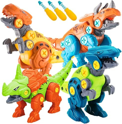 STAY GENT Dinosaurier Montage Spielzeug für Kinder, 4 Stück Dino Dinosaurier Konstruktionsspielzeug Spielzeug mit Schrauben DIY Gebäude, STEM Geschenke für 3 4 5 6 7 Jahre alte Jungen Mädchen