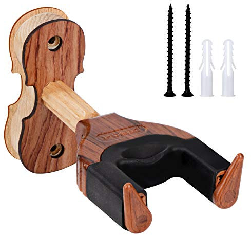 Wandhalterung für eine Violine, Ukulele Kleiderbügel mit Auto Lock, Hartholz Geige Bügel Haken mit Bogenhalter Gummikissen, Mandolinen Ukulelen für Home Studio die Wand