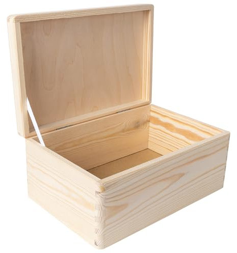 Creative Deco Holzkiste mit Deckel | 30 x 20 x 14 cm (+/-1cm) | Weihnachten Erinnerungsbox Baby Groß Holzbox mit Deckel Unlackiert Kasten Silberscharniere | Für Dokumente, Wertsachen, Spielzeuge | ROH