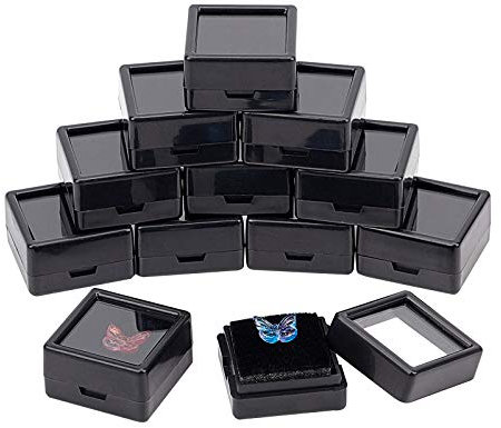 BENECREAT 36PCS Contenitore per Gioielli in Acrilico Quadrato con Vetrina per Pietre Preziose Nere 3x3x1.65cm con Coperchi Superiori Trasparenti e Spugna all'Interno per Gemme, Monete