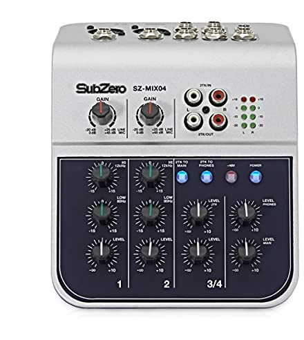 SubZero 4-Kanal-Audiomixer mit 2 Mikrofoneingängen und On-Board-EQ | Sehr kompakter 4-Kanal-Stereomixer, hochwertige Vorverstärker, intuitive Bedienung, integrierter 2-Band-EQ
