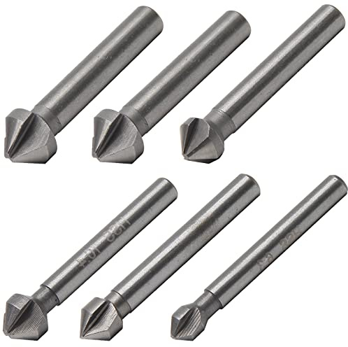 Aracombie 6 Stück 3 Rillen 90 Grad Senker Bohrer Set HSS Fasen Werkzeug Set Metrische Schaftfräser Bits Entgraten Anfasenbohrer für Metall, Holz, Aluminium, Edelstahl