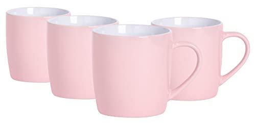 Argon Tableware Coloured Coffee Mugs - Pink - 350ml - Pack of 4 - Gloss Ceramic Stoneware Latte Cappuccino Cups Hot Chocolate Cups Colourful Mug Set with Handle