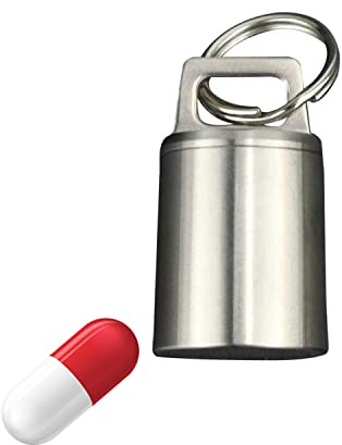 Mini Pillendose Schlüsselanhänger Titan, Pillenbox Anhänger Wasserdicht, EDC Tragbar Tablettenbox für Reise, BPA Frei Tablettendose für Unterwegs, Diskret Täglich Outdoor Pillenbox