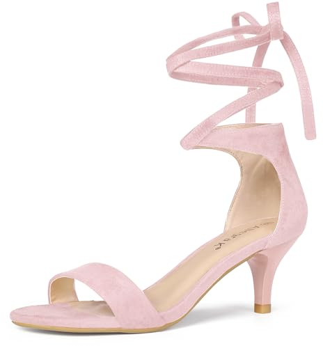Allegra K Women's Kitten Heel Lace Up Sandals | 2 3/8 inches Heels for Women, Open Toe Kitten Heel Sandal in Faux Suede, Comfortable Heel, Summer Dress Shoes