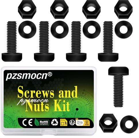 Pzsmocn 300 Stück/100 Sätze M3*15 mm Schwarzes Nylon Kunststoff Kreuzschlitz Rundkopfschrauben-Sechskantmuttern mit Isolierscheibe Standardgröße, für Heimwerker und Elektronische Montage.