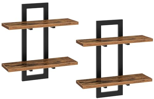 HOOBRO Schwebende Wandregale, 2-stufige Wandboard, Schweberegal 2er-Set, hängende Badezimmerregale, 38 cm Wandregale, für Wohnzimmer, Schlafzimmer, Küche, Vintagebraun und Schwarz EBF32BJ01