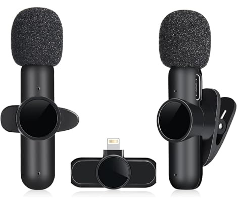 DRERIO 2 Stück Kabelloses Lavalier-Mikrofon für iPhone iPad, Mini-Mikrofon 20–30 Meter Verbindungsreichweite, ASMR-Mikrofon, Plug-Play, für TikTok, YouTube, Vlog-Aufnahme (iOS mit 2 Mikrofonen)