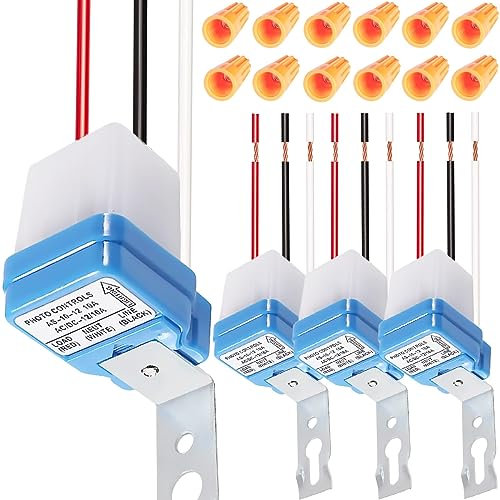 DAOKAI Photocell Switch Auto on Off Photocell Light Switch Light Sensor AC DC 12V 10A dusk to dawn photocell Sensor Photoswitch Light Sensor Switch with knob cap,pack of 4