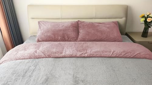 John Aird Teddy Fleece Duvet Cover Quilt Bedding Set With Pillow Cases (Blush Pink/Silver, King)