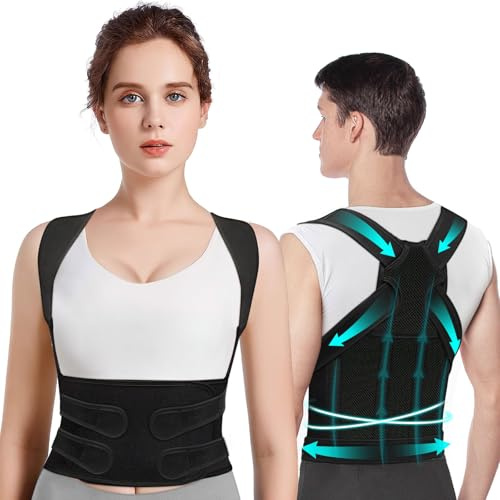 Rücken Geradehalter Haltungskorrektur Damen Rückenstützgürtel: Back Posture Corrector Haltung Korrektur Gurt für Herren - Verstellbare und Atmungsaktive Gerade Haltungstrainer Dunkel Schwarz (XXL)