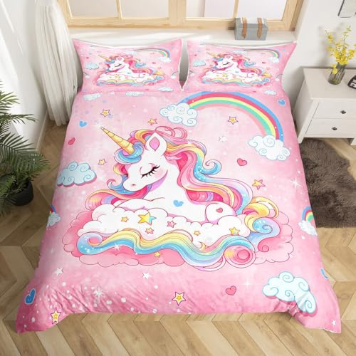 jejeloiu Cute Unicorn Duvet Cover Queen Size Boys Girls Teens