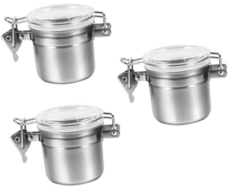 IMIKEYA 3pcs Airtight Canister for Tea Coffee Storage Stainless Steel Sealed Tank Jar Lid Bean Jar