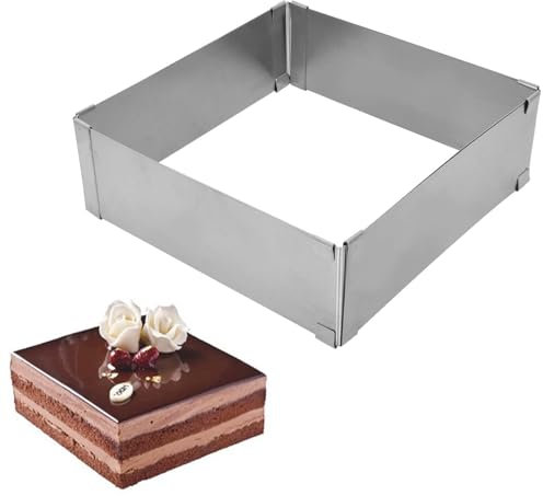 Colexy Telaio da Forno Rettangolare Regolabile, 5cm di Altezza Stampo per la Torta in Acciaio Inox Anello per Torta Rettangolare Allungabile 15-28cm, DIY Stampo per Pan di Spagna Dolci Torte Mousse