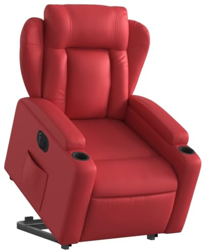 vidaXL Relaxsessel, Sessel mit Aufstehhilfe Elektrisch, Fernsehsessel mit Liegefunktion, Liegesessel Aufstehsessel für Wohnzimmer, Rot Kunstleder