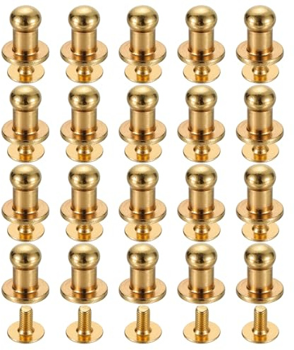 QUARKZMAN 20 Set Rivetti a Testa Sferica in Ottone Diametro 5mm. Dorato | Rivetto a Bottone con Vite Posteriore, per Lavorazione Del Cuoio Fai da Te