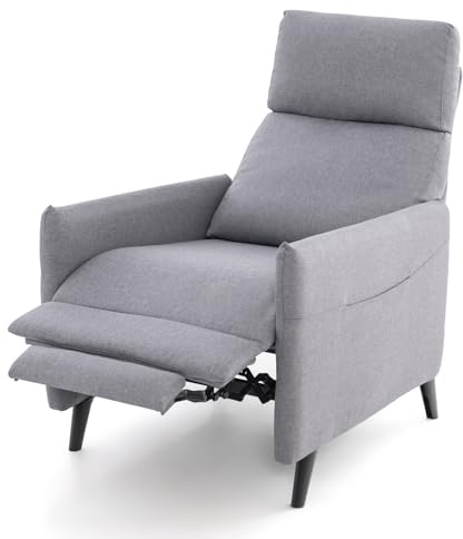 HOMASIS Sillón de relax con función reclinable, sillón de televisión con respaldo ajustable y reposapiés, sillón tapizado con 2 bolsillos laterales, sillón reclinable hasta 120 kg, sillón para salón o