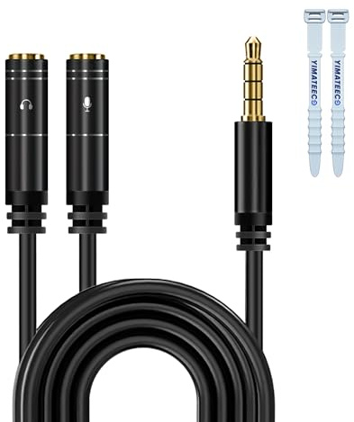 YIMATEECO Kopfhörer Splitter 3,5mm Stecker auf 2X Buchse Klinken Doppelstecker Kopfhörer Mikrofon Stereo Audio Y Splitter Adapter Kabel für Gaming, Headset, Laptop(1 Stecker auf 2 Buchse, 1M, Black)