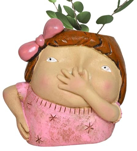Sukkulenten-Blumentopf, großer Übertopf mit Kopf, für den Innenbereich, Lady Head, geklemmte Nase, niedlich, Bild für und Mädchen, Dekoration