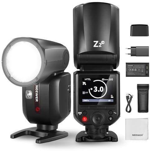 NEEWER Z2-N Flash 2,4G TTL Rundkopf Blitz Speedlite Kompatibel mit Nikon, 76W Speedlight mit verbesserter Benutzeroberfläche, Modellierlampen, TTL/M schnell TCM Schalter, 1/8000s HSS, 2600mAh Akku